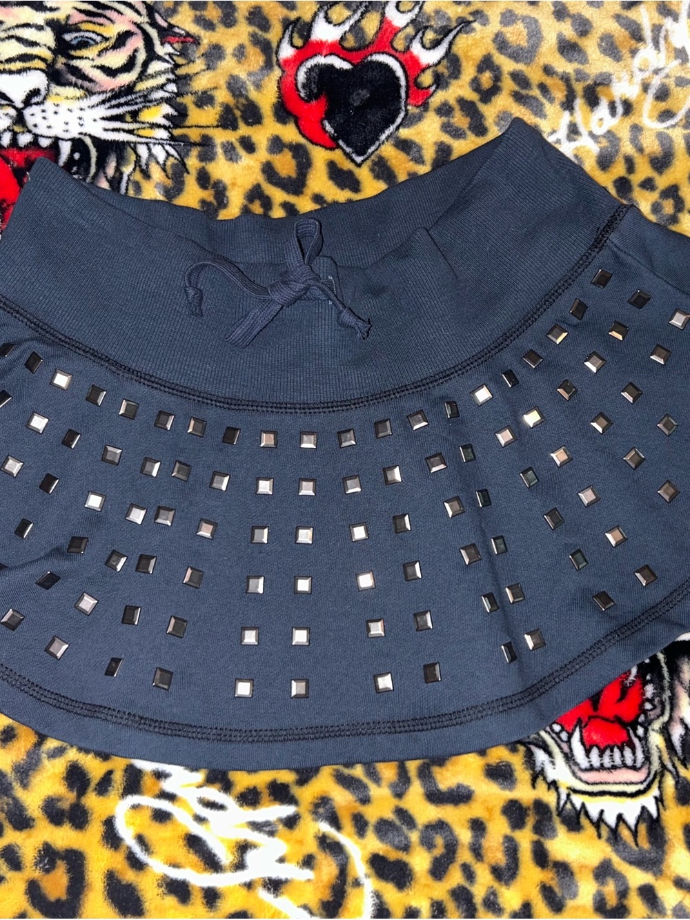 Dolls Kill Navy Mini Skirt with Square Studs